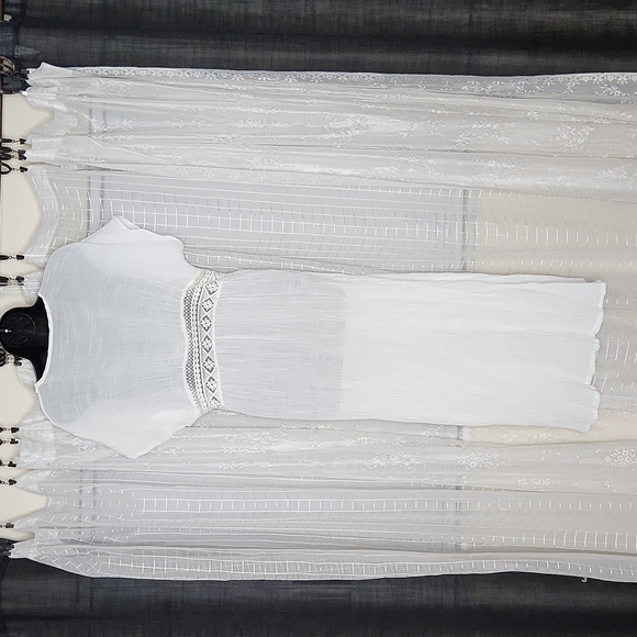 2/$25 or 3/$30 White Boho Maxi Length Kimono Cardigan Duster W/ Tie Front & Lace - Picture 3 of 7